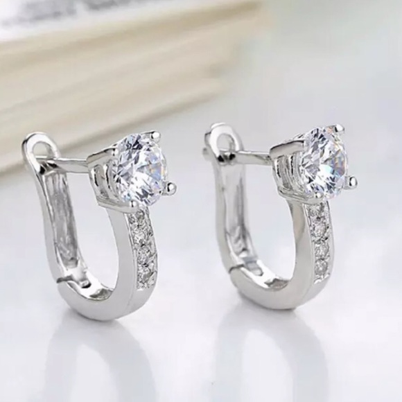 NEW 925 Sterling Silver CZ hoop earrings brand - Picture 2 of 2